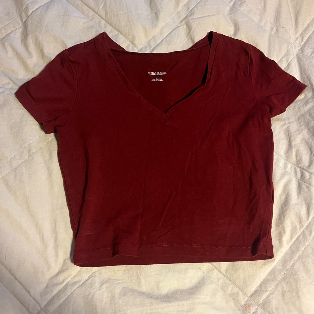 Maroon v-neck baby tee size: medium brand: wild fable